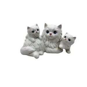 Vintage Homco Bisque Mother Cat With 2 Kittens Figurine